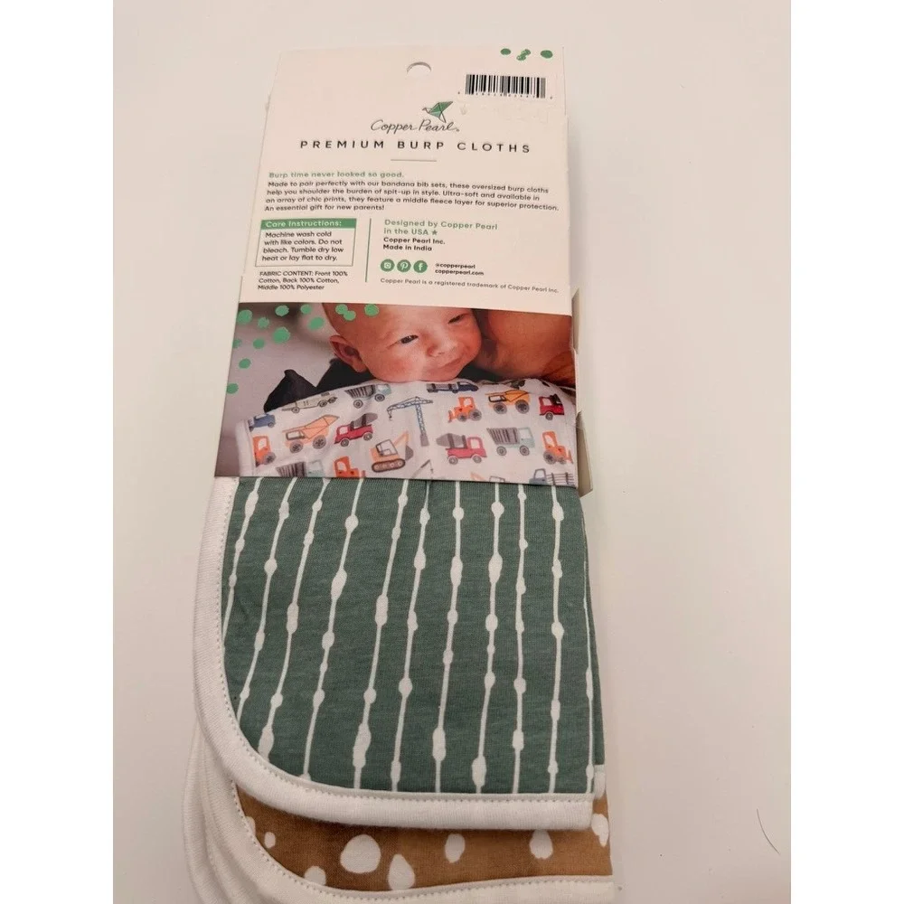 Copper Pearl Burp Cloths Baby OS Multi NEW 3-Pack Floral Sage Tan Oversized